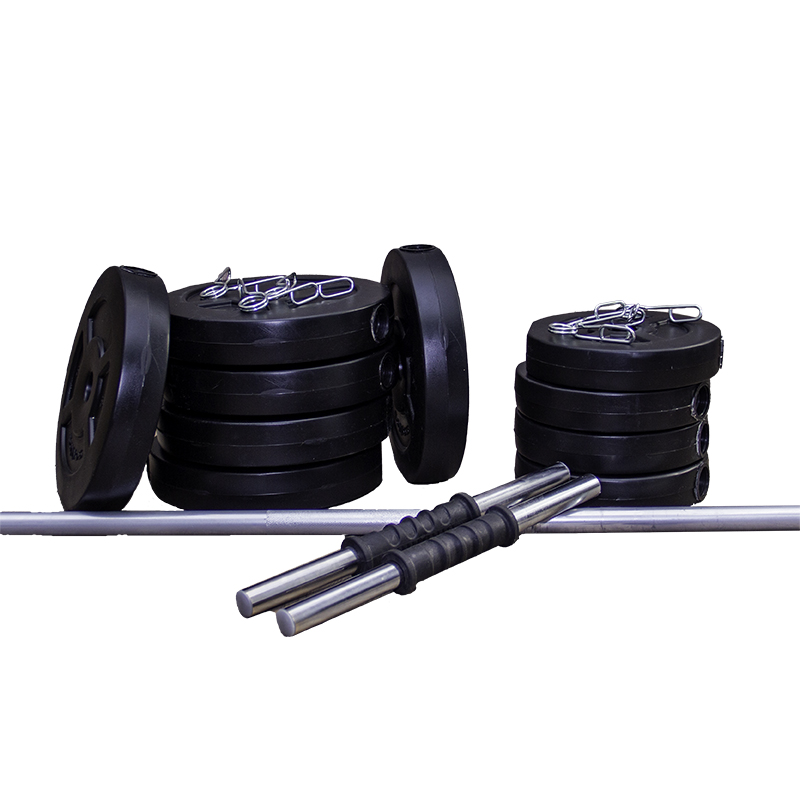 KIT BARRA SEMI MACIZA + MANCUERNAS + 40kg DISCO PVC NEGRO