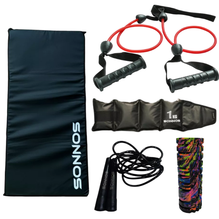 COLCHONETA densidad 25kg mas SOGA SKIPPING ROPE mas ROLO MASAJEADOR mas BANDA FUNCIONAL CON ANCLAJE 30lbs mas TOBILLERAS 1kg