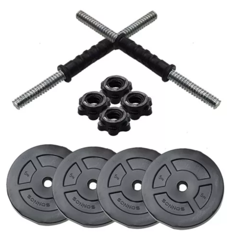 SET 20kg EN DISCO PVC LISO + 2 MANCUERNAS CROMADAS