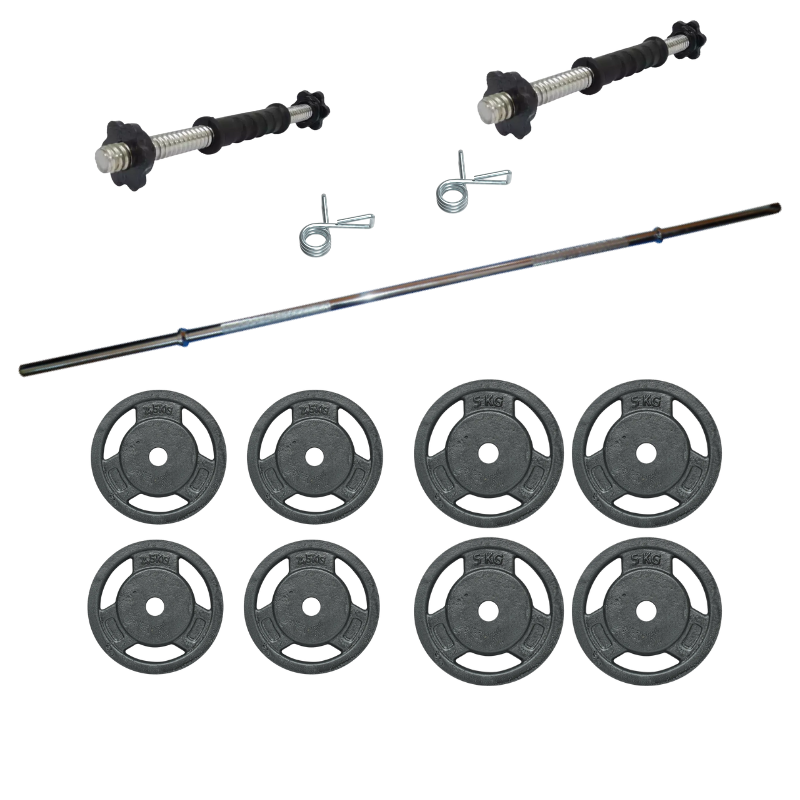 Kit Pesas 30kg Sonnos con Discos Trigrip, Barra y Mancuernas