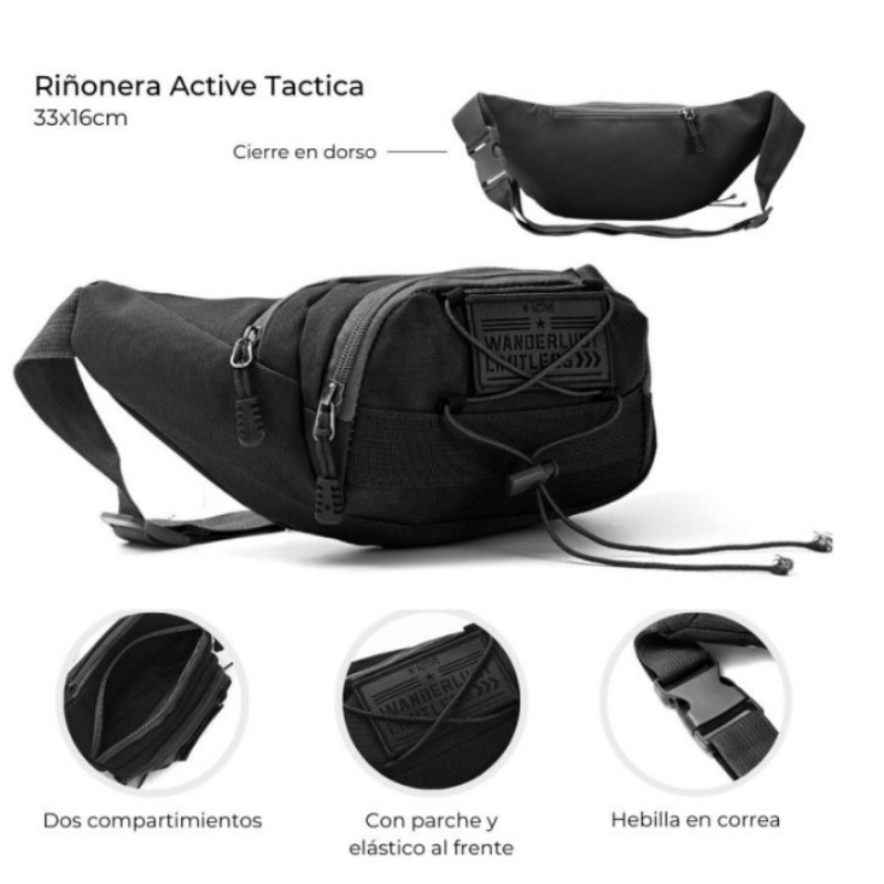 Riñonera Wanderlust con Elástico Active Silicona Negro/Verde