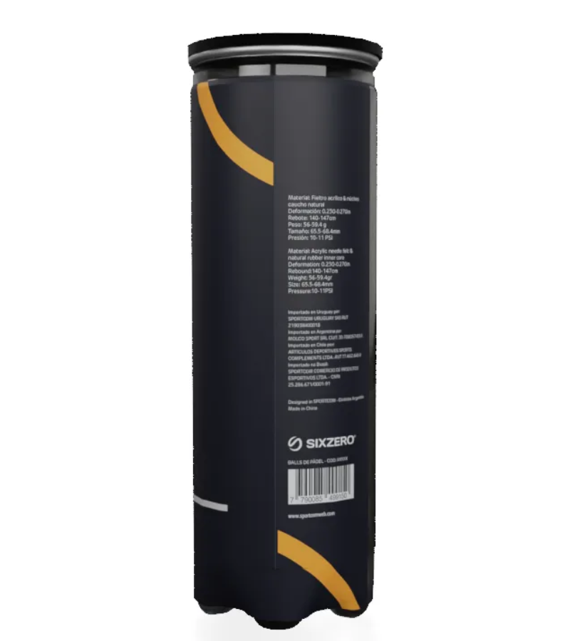 Tubo Pelotas Pádel SixZero Training 2.0 x3 Durabilidad Pro
