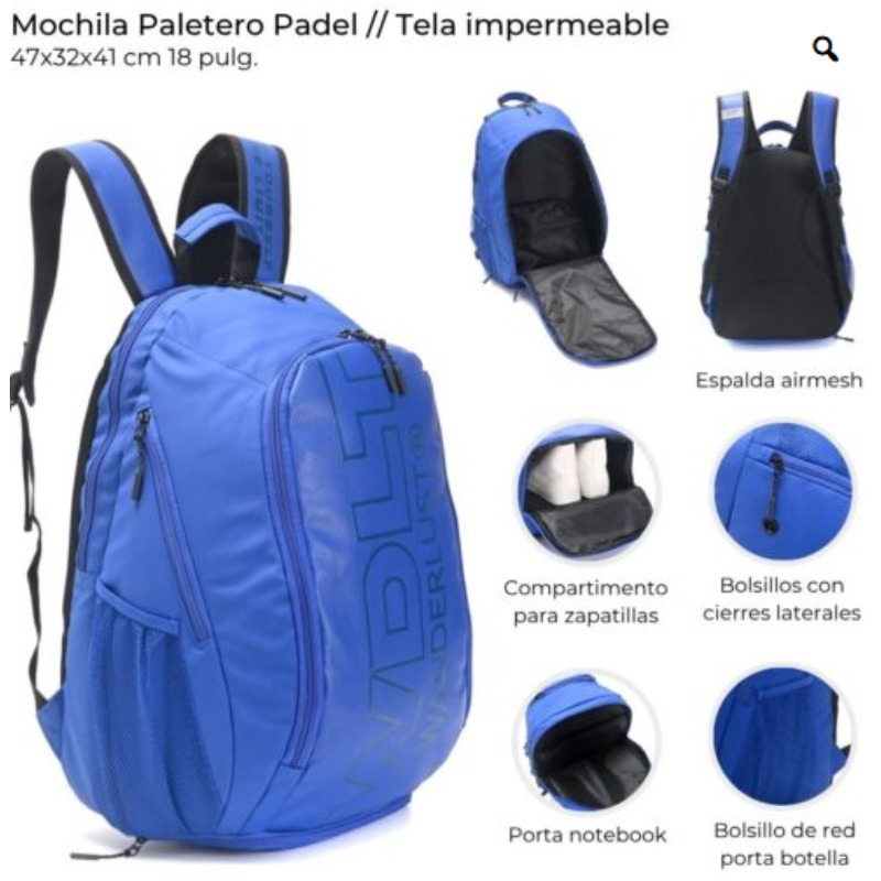 Mochila Paletero Pádel Wanderlust Azul 47x32x41 cm Impermeable