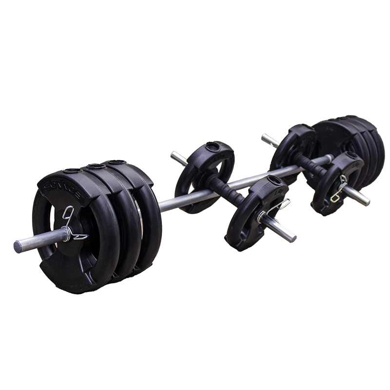 SET BARRA Y MANCUERNAS SEMI MACIZAS DISCOS CON AGARRE 40 KG