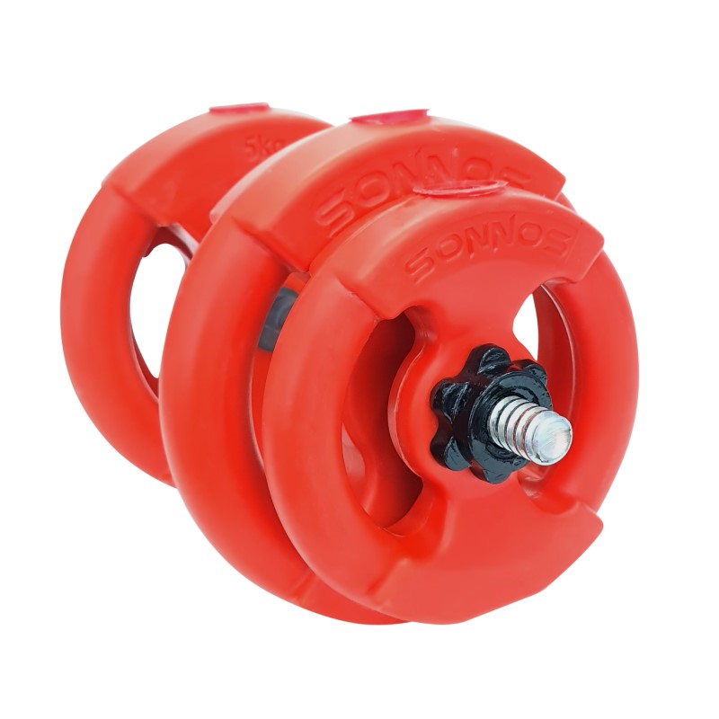 MANCUERNA A ROSCA + 15kg DISCO PVC ROJO con manija