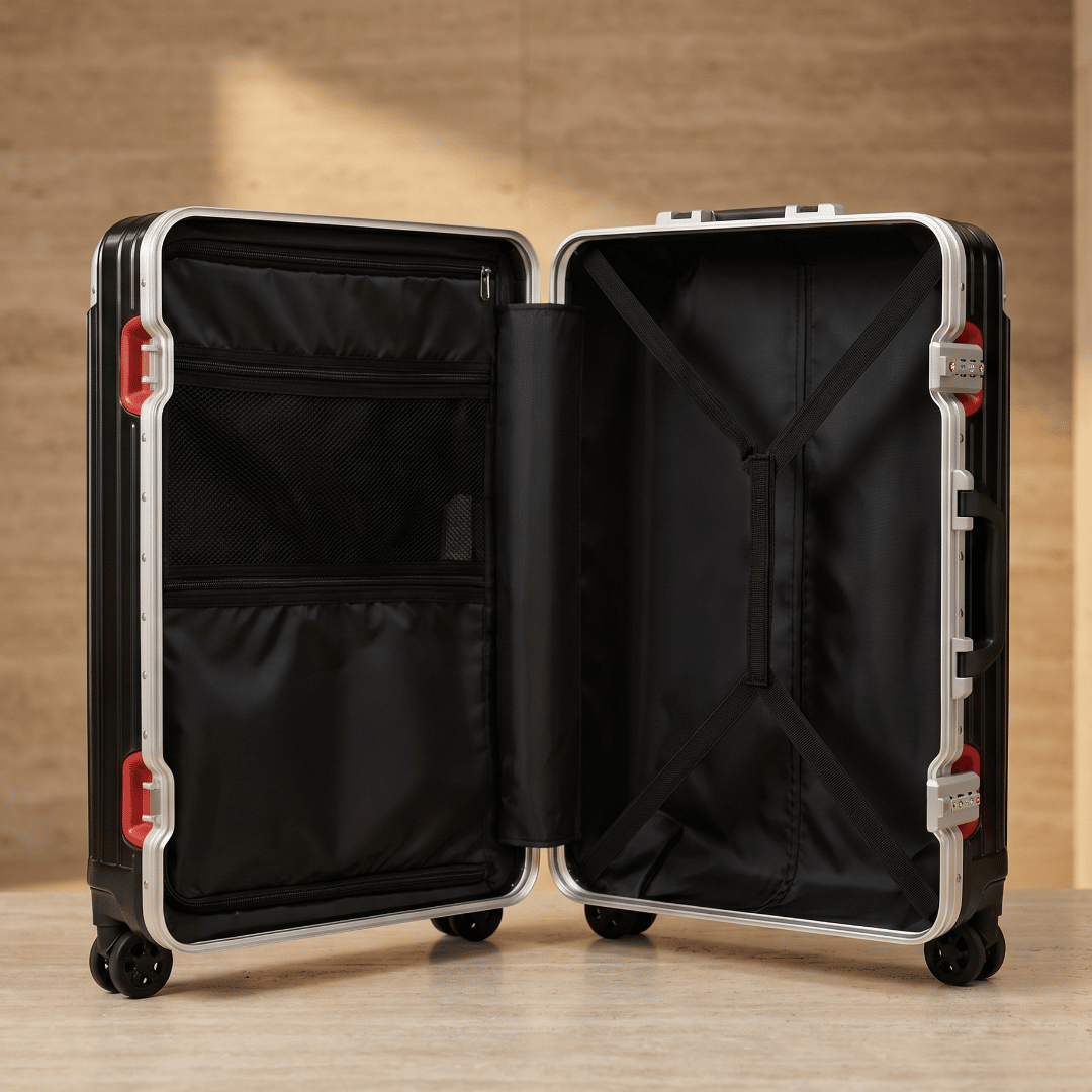 VALIJA AUMAX MAGNA BLACK / RED EDITION MEDIANA 24" MARCO DE ALUMINIO