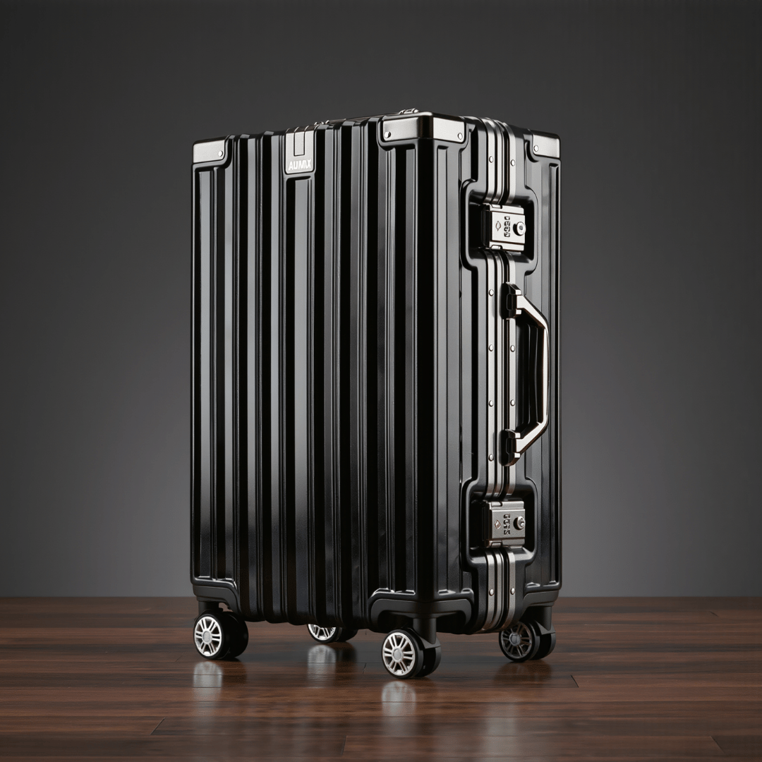 VALIJA AUMAX LUXOR BLACK / GUNMETAL CABINA 20" MARCO ALUMINIO DOBLE TSA