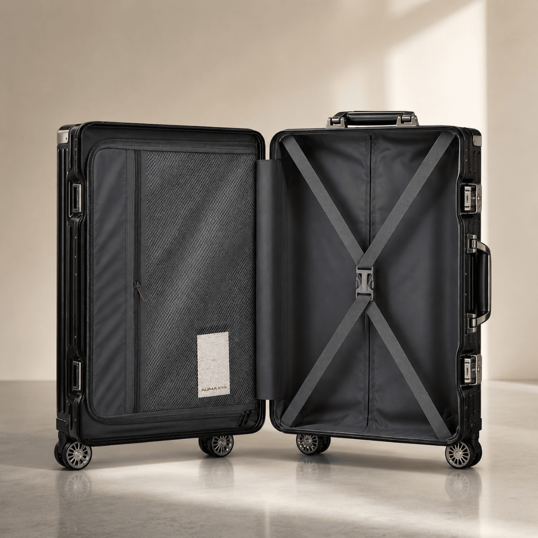 VALIJA AUMAX LUXOR BLACK / GUNMETAL CABINA 20" MARCO ALUMINIO DOBLE TSA