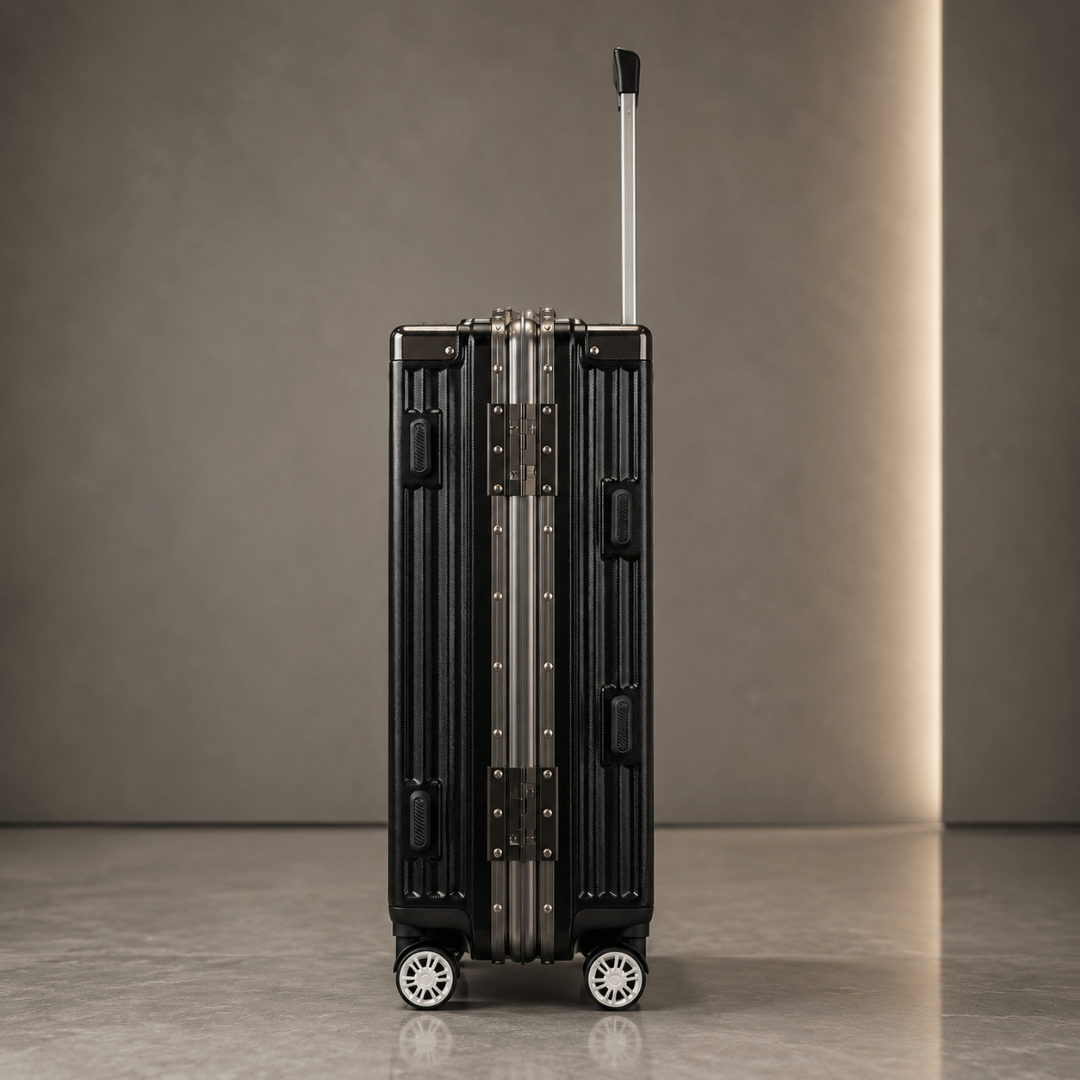 VALIJA AUMAX LUXOR BLACK / GUNMETAL CABINA 20" MARCO ALUMINIO DOBLE TSA