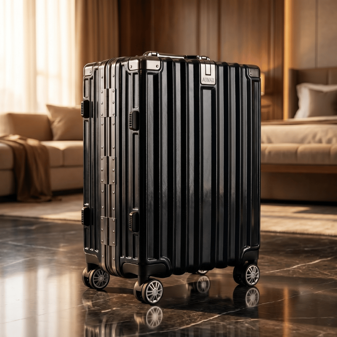 VALIJA AUMAX LUXOR BLACK / GUNMETAL CABINA 20" MARCO ALUMINIO DOBLE TSA