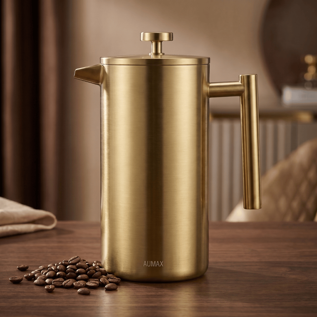 Cafetera de Prensa Francesa AUMAX Aurum 1 Litro Satin Gold - Acero Inoxidable 304