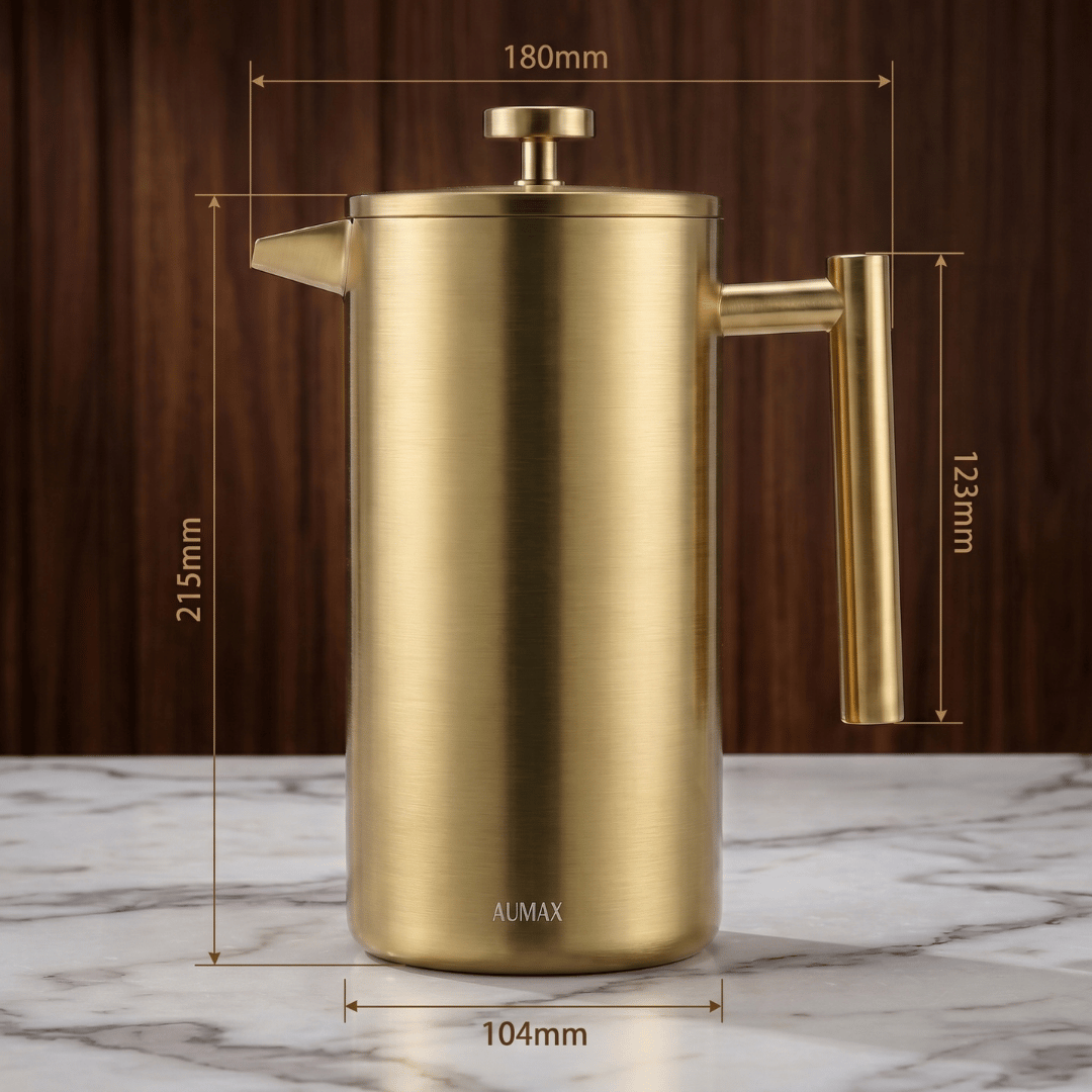 Cafetera de Prensa Francesa AUMAX Aurum 1 Litro Satin Gold - Acero Inoxidable 304