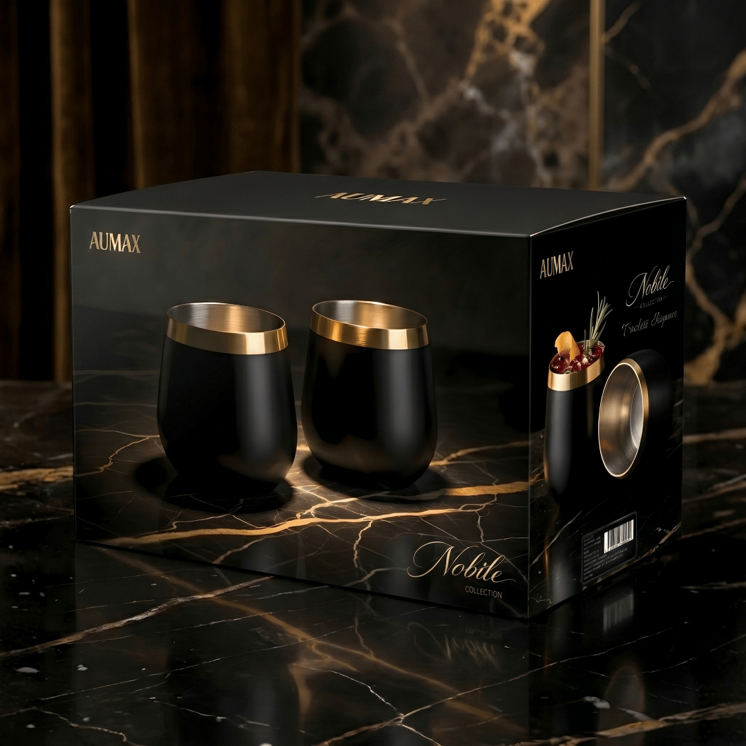 Set de Vasos AUMAX Nobile Collection 450 ml Matte Black & Gold - Acero Inoxidable 304