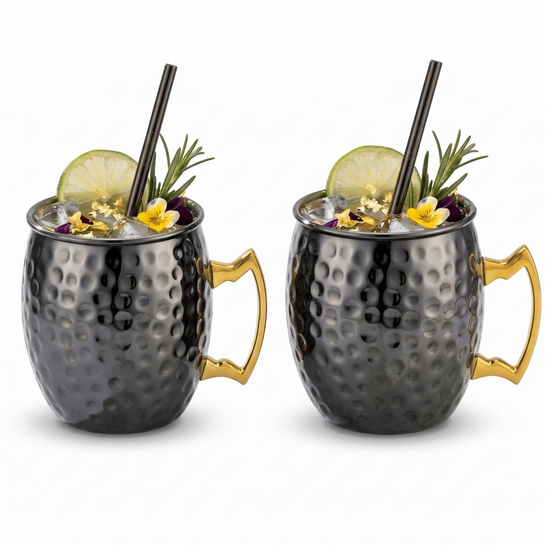 Set de Vasos AUMAX Velvet Moscow 500 ml Shiny Black & Gold - Acero Inoxidable 304