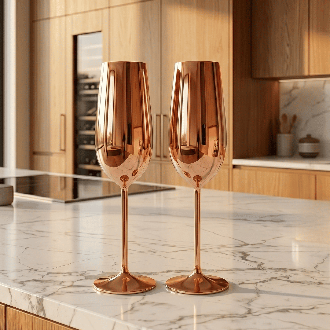 Set de Copas AUMAX Imperial Collection Champagne Rose Gold Mirror - Acero Inoxidable 304