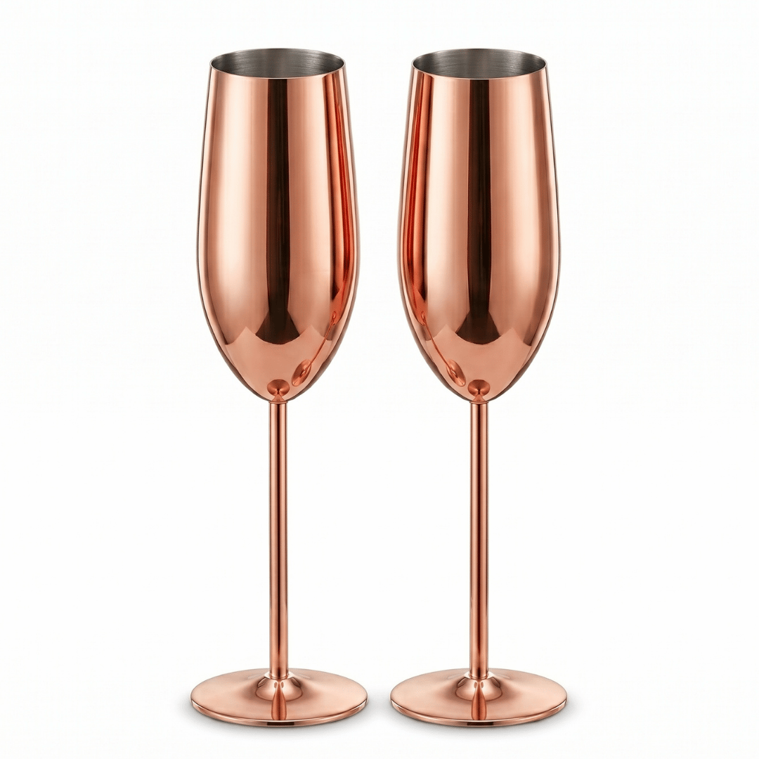 Set de Copas AUMAX Imperial Collection Champagne Rose Gold Mirror - Acero Inoxidable 304
