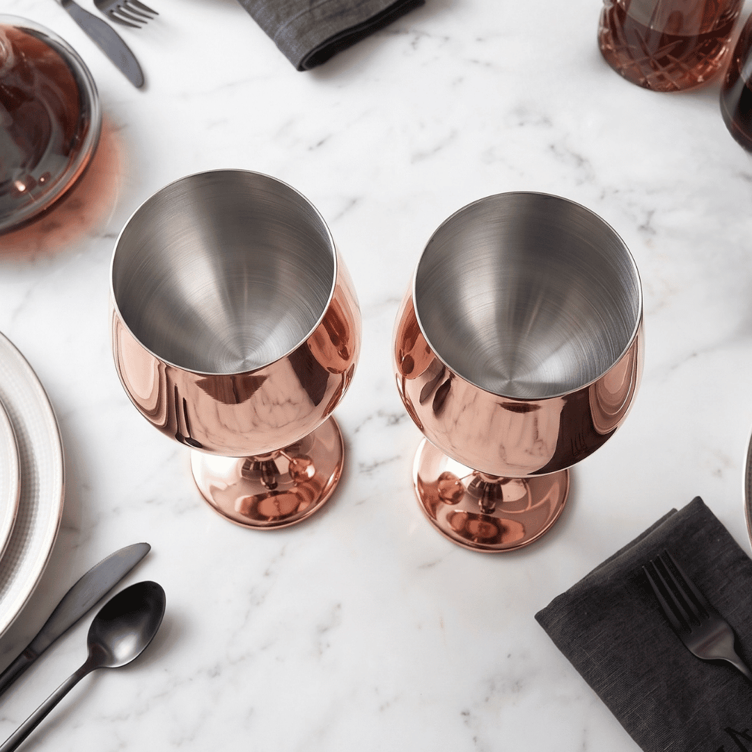 Set de Copas AUMAX Imperial Collection Shiny Rose Mirror - Acero Inoxidable 304