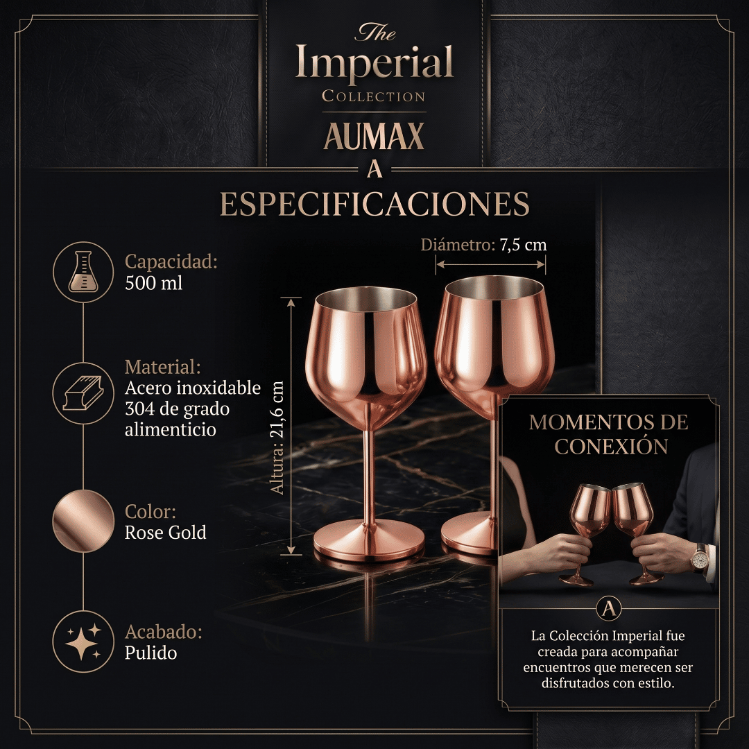 Set de Copas AUMAX Imperial Collection Shiny Rose Mirror - Acero Inoxidable 304