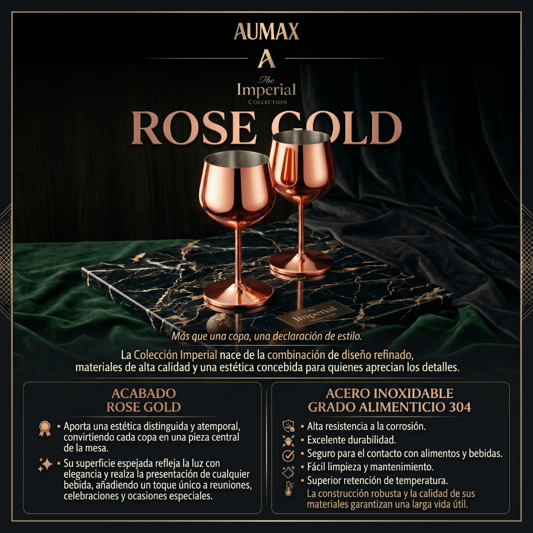 Set de Copas AUMAX Imperial Collection Shiny Rose Mirror - Acero Inoxidable 304