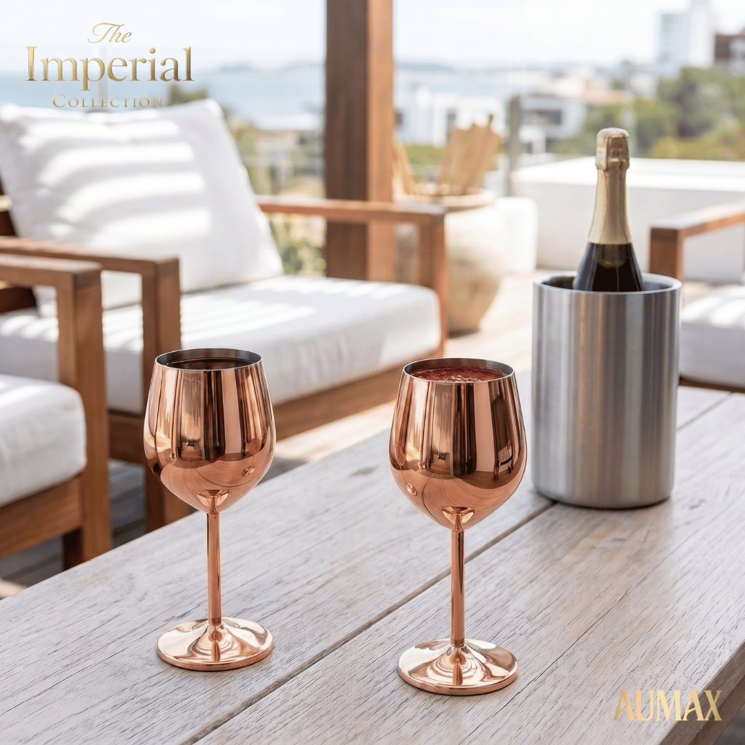 Set de Copas AUMAX Imperial Collection Shiny Rose Mirror - Acero Inoxidable 304