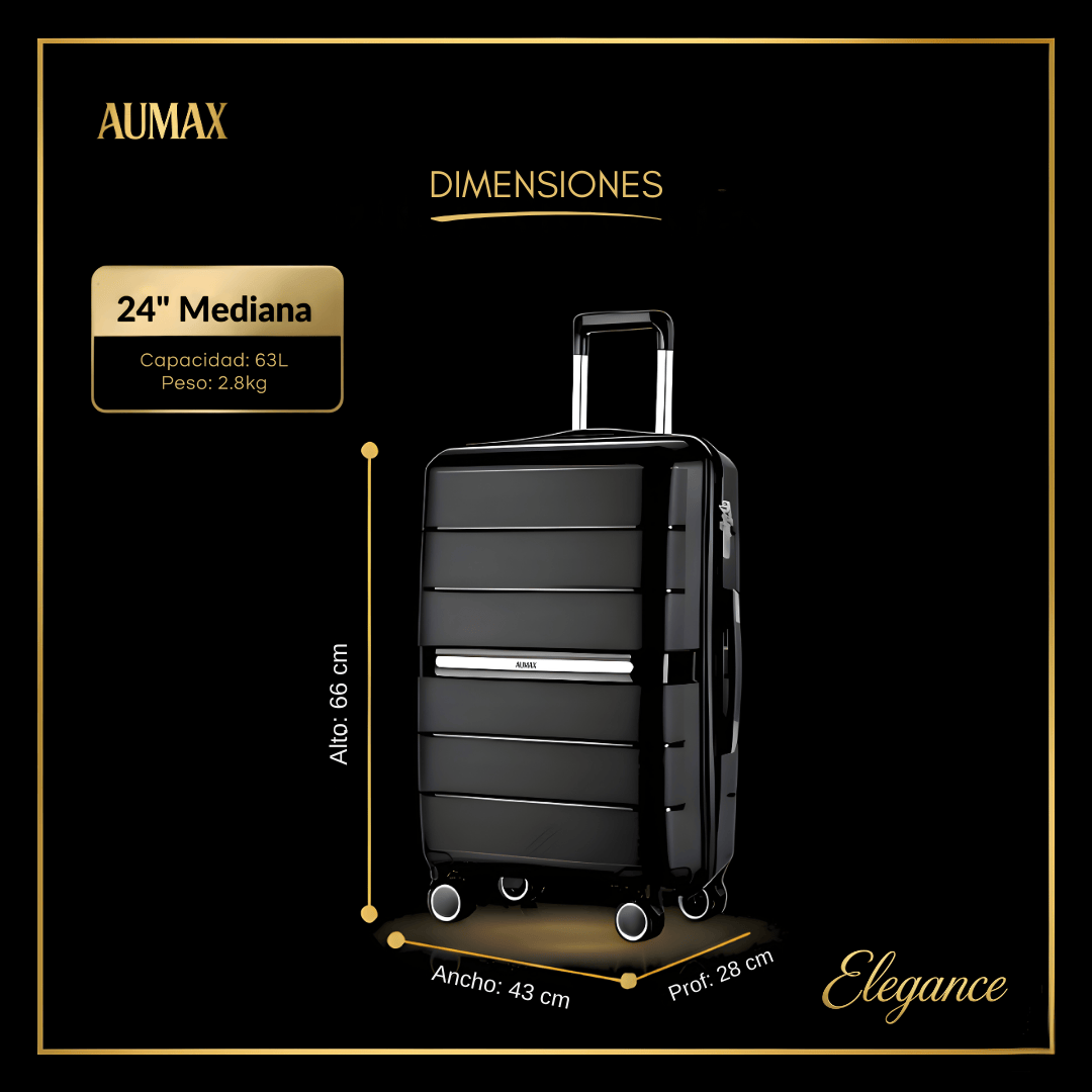 VALIJA ELEGANCE BLACK MEDIANA 24" PP-3031G TSA AUMAX