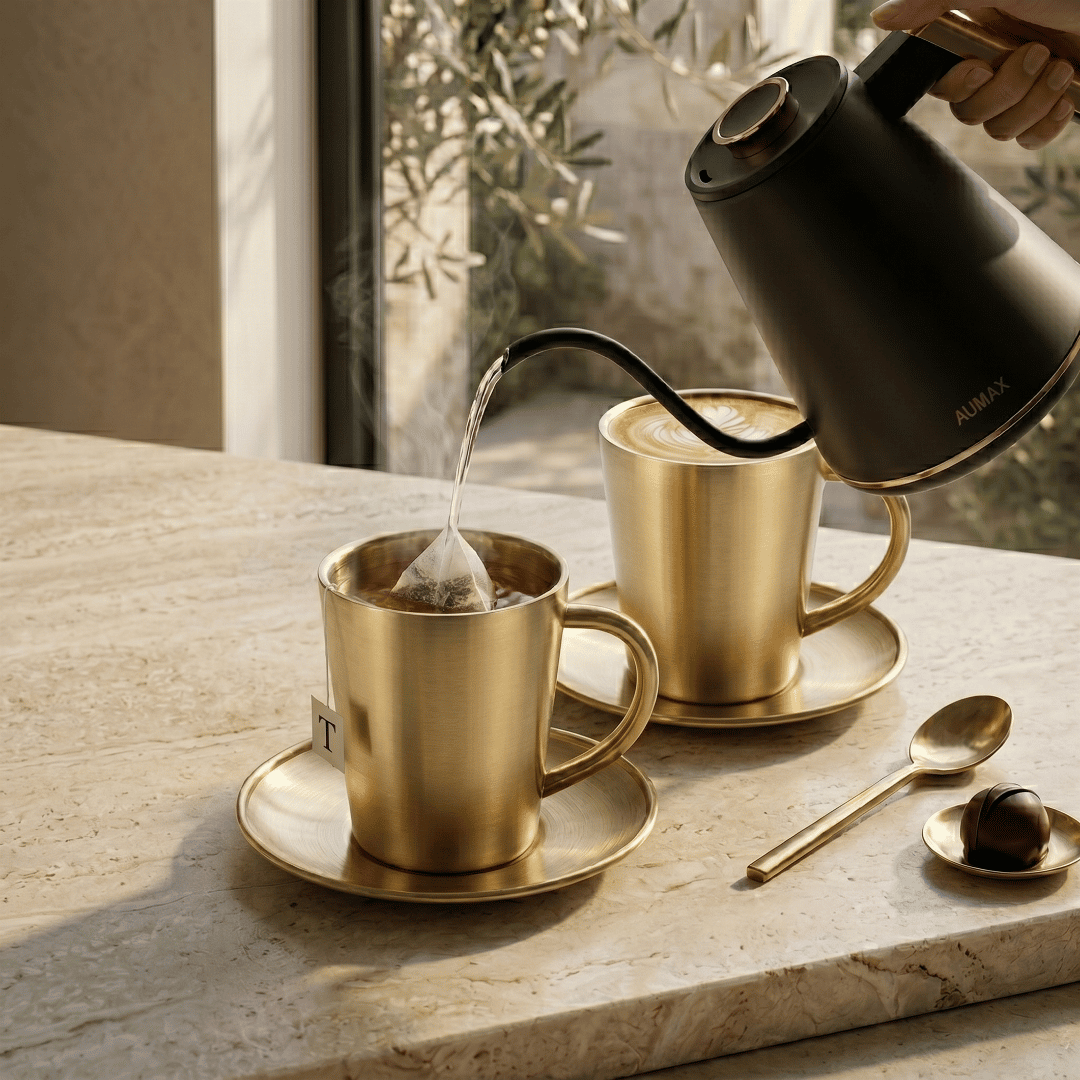 Set de Tazas AUMAX Aurum 300 ml Satin Gold - Acero Inoxidable 304