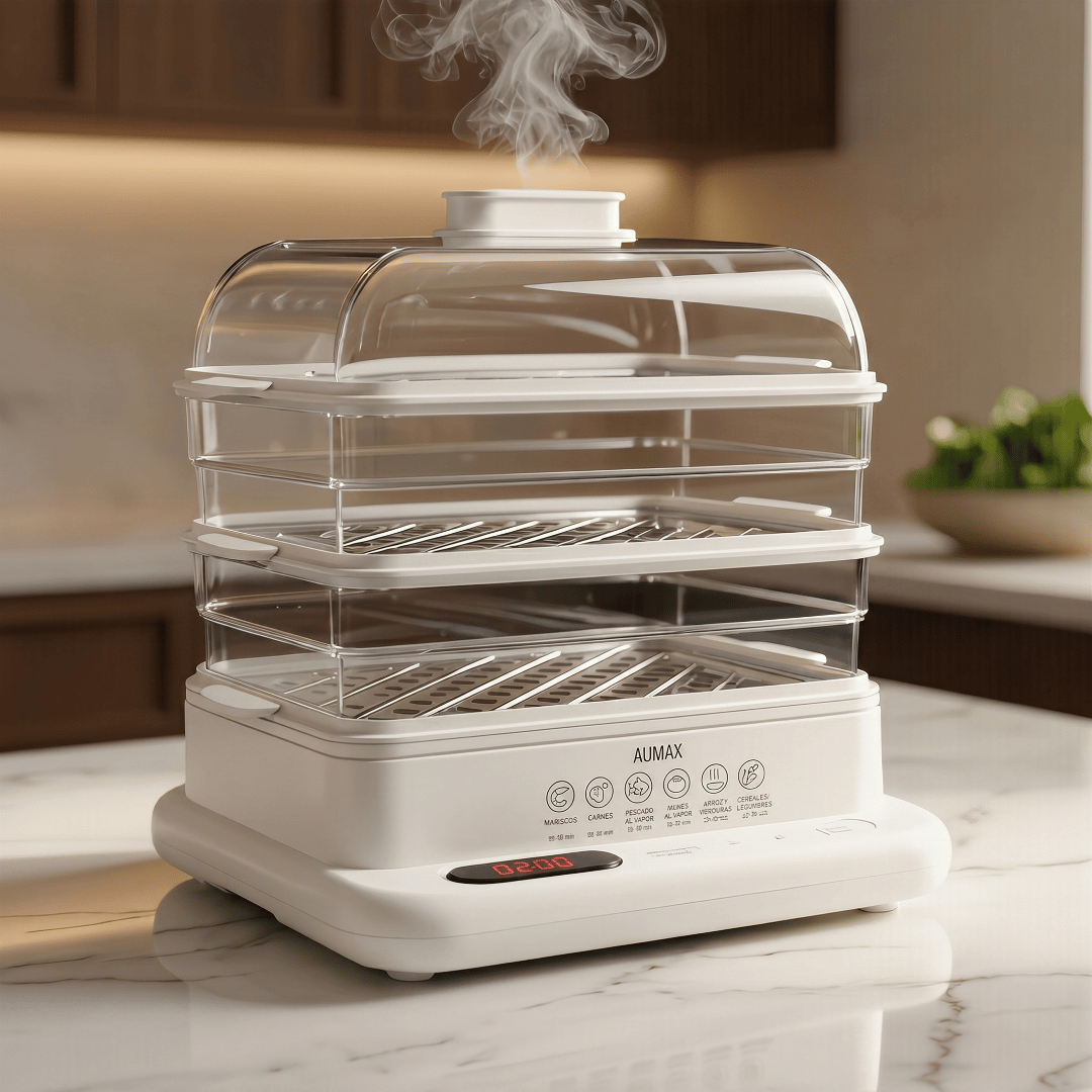 Vaporera Digital AUMAX AURA 800W 3 Niveles con Racks de Acero Inoxidable