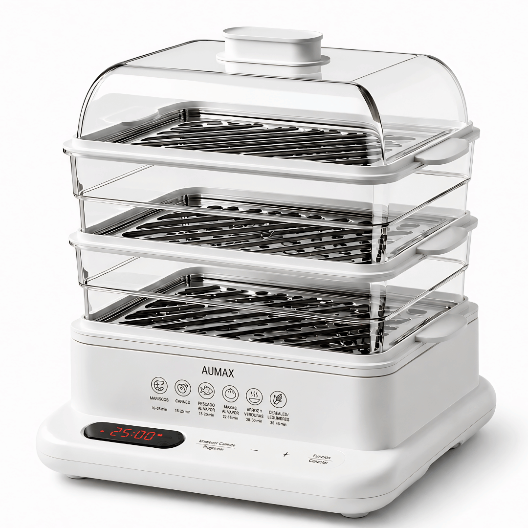 Vaporera Digital AUMAX AURA 800W 3 Niveles con Racks de Acero Inoxidable