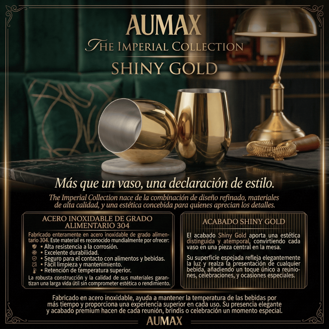 Set Vasos Aumax Imperial 500ml Shiny Gold Mirror Acero Inoxidable