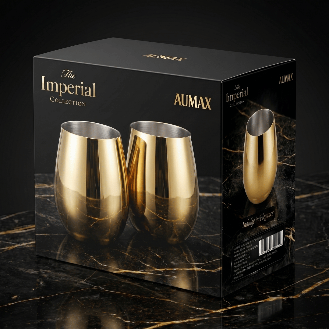 Set Vasos Aumax Imperial 500ml Shiny Gold Mirror Acero Inoxidable