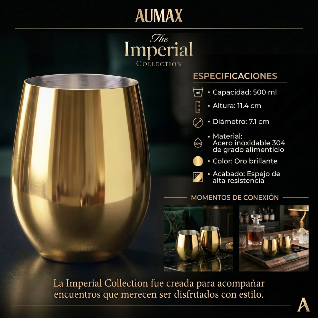 Set Vasos Aumax Imperial 500ml Shiny Gold Mirror Acero Inoxidable