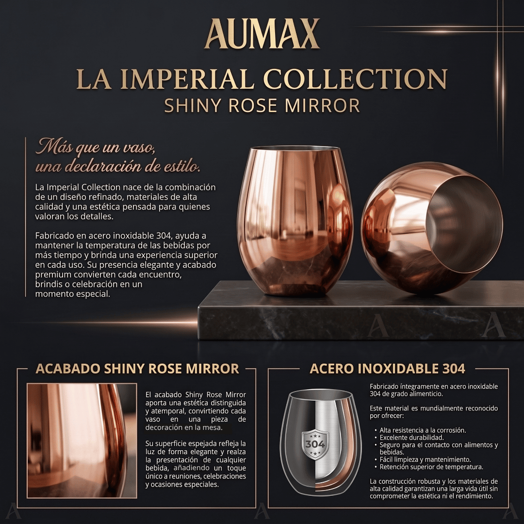 Set de Vasos Aumax Imperial 500ml Acero Inoxidable Shiny Rose Mirror