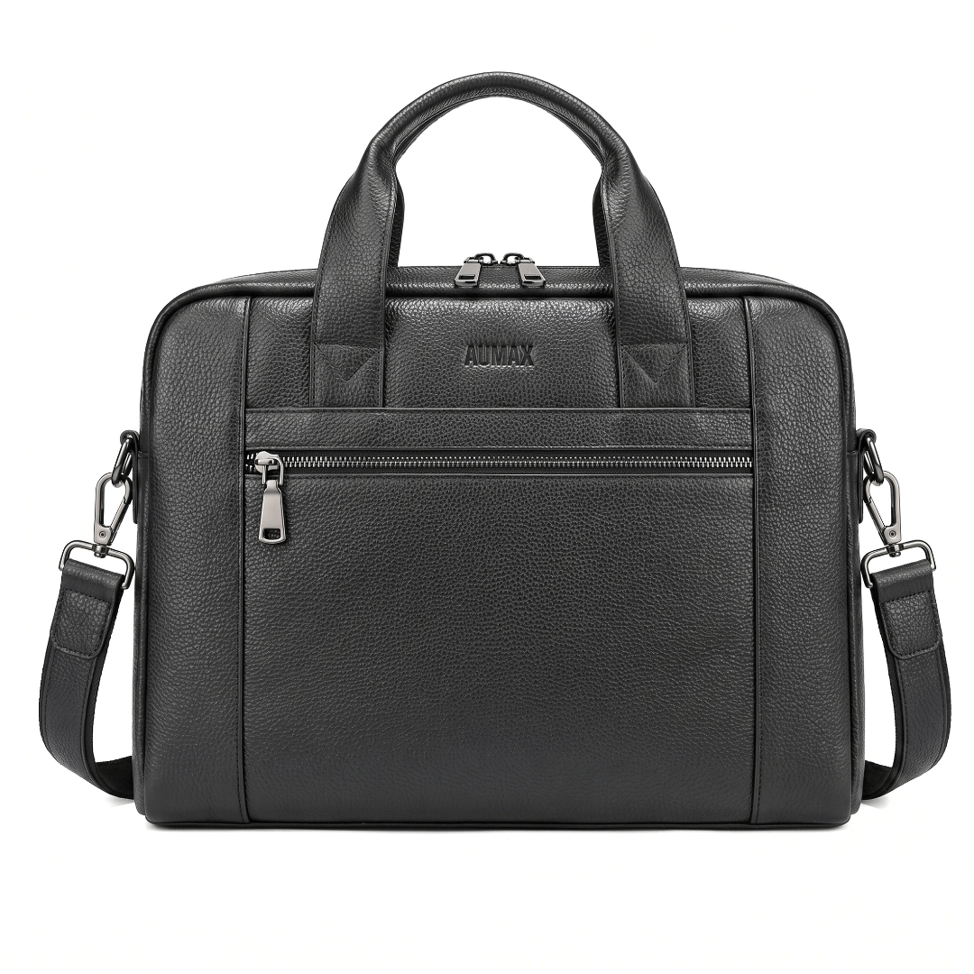 Maletín Ejecutivo De Cuero Vacuno AUMAX Bold Negro - Correa De Cuero