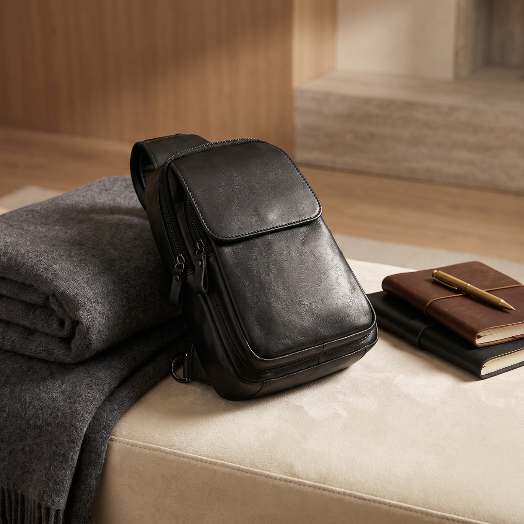 Bandolera De Cuero Vacuno AUMAX Riva Negra - Sling Bag