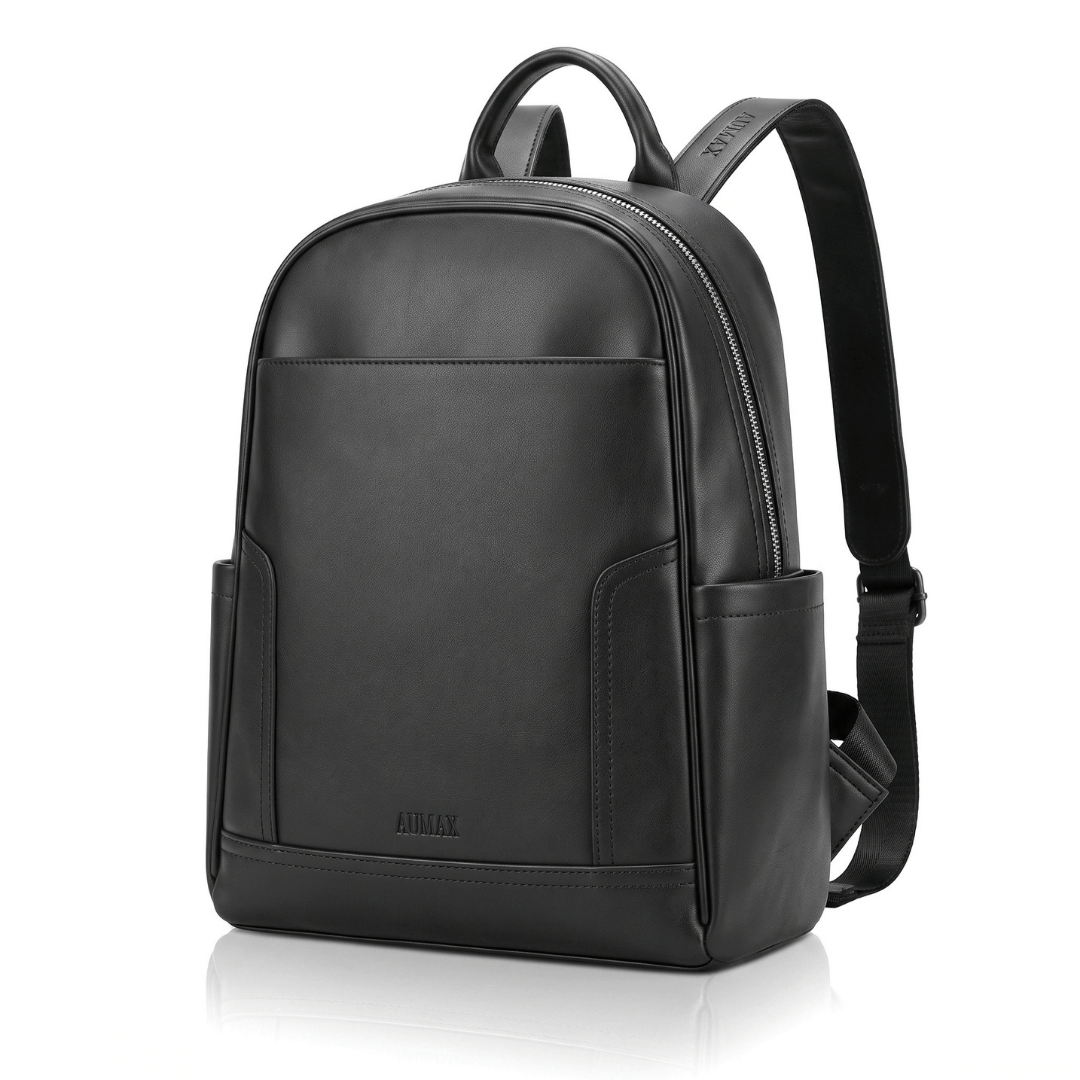 Mochila Urbana De Cuero Vacuno AUMAX Siena Negra - Correa De Cuero