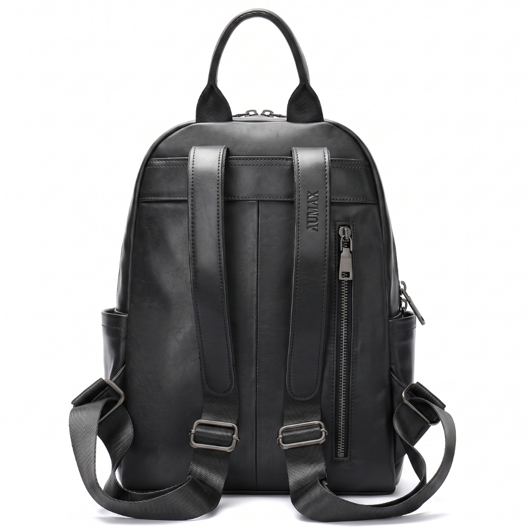 Mochila Urbana De Cuero Vacuno AUMAX Siena Negra - Correa De Cuero