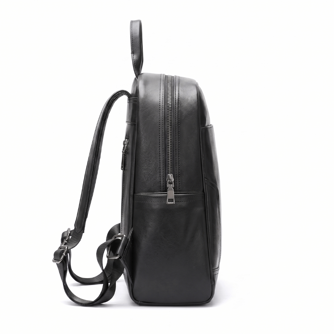 Mochila Urbana De Cuero Vacuno AUMAX Siena Negra - Correa De Cuero
