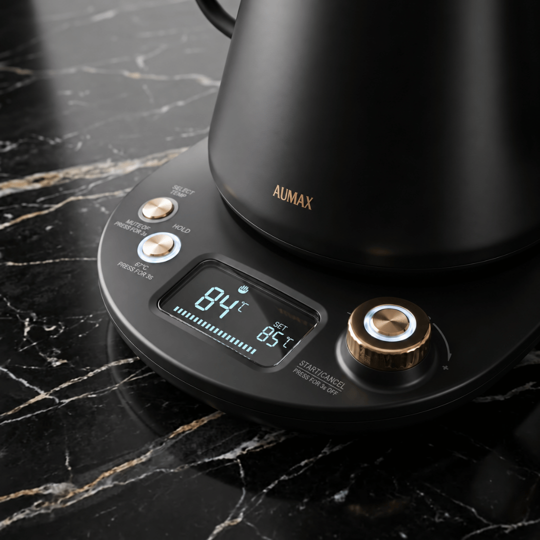 Pava Eléctrica Digital Aumax Nera Acero Black & Gold 1 Litro