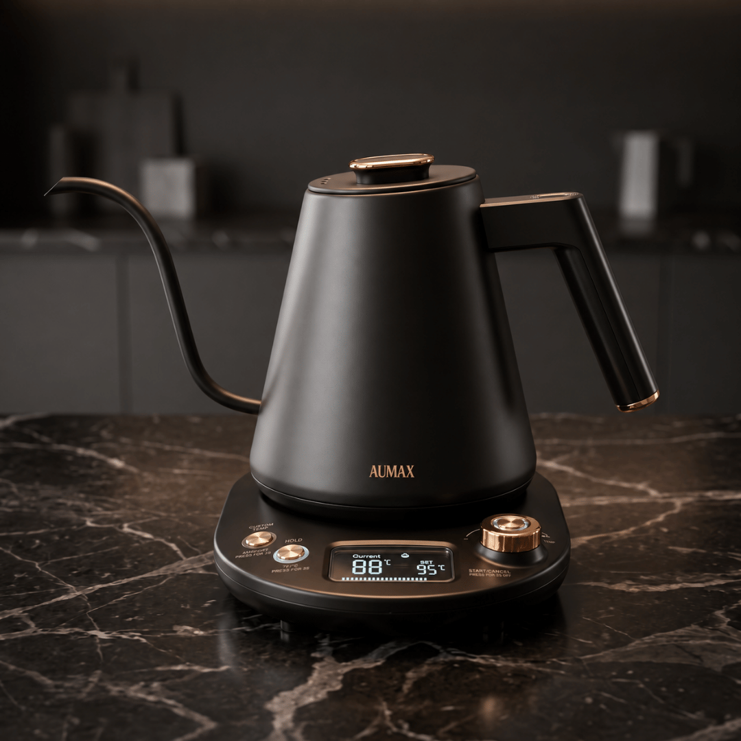 Pava Eléctrica Digital Aumax Nera Acero Black & Gold 1 Litro