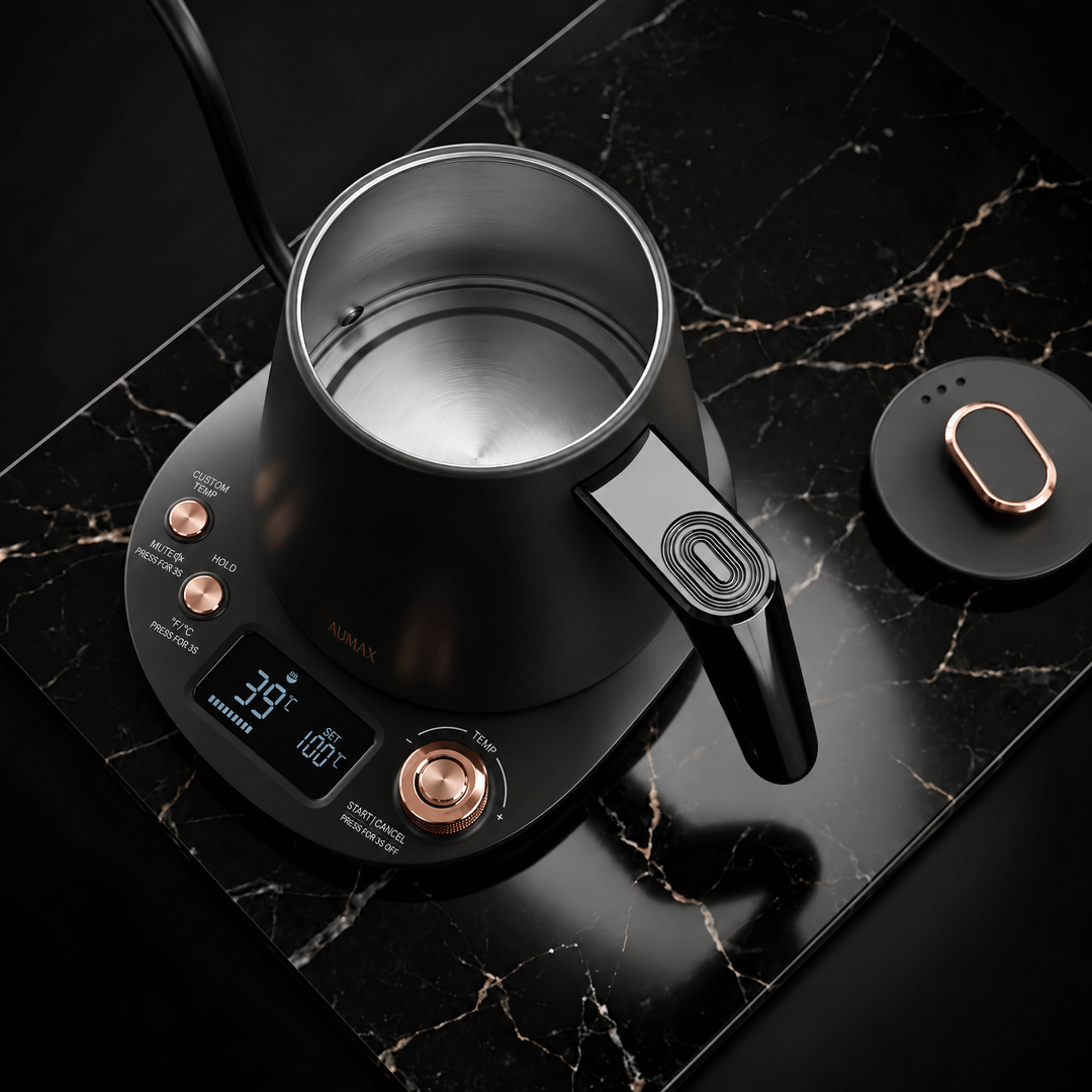 Pava Eléctrica Digital Aumax Nera Acero Black & Gold 1 Litro
