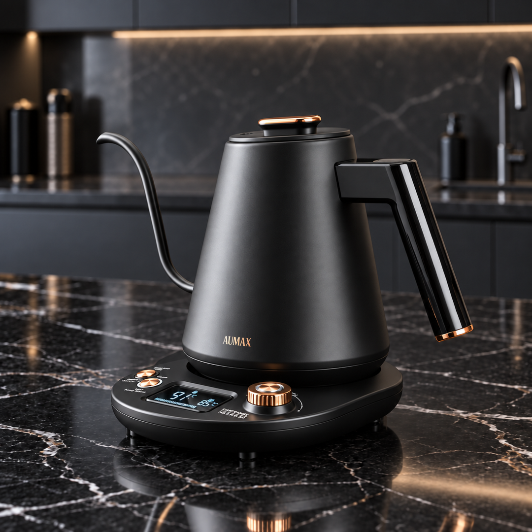Pava Eléctrica Digital Aumax Nera Acero Black & Gold 1 Litro