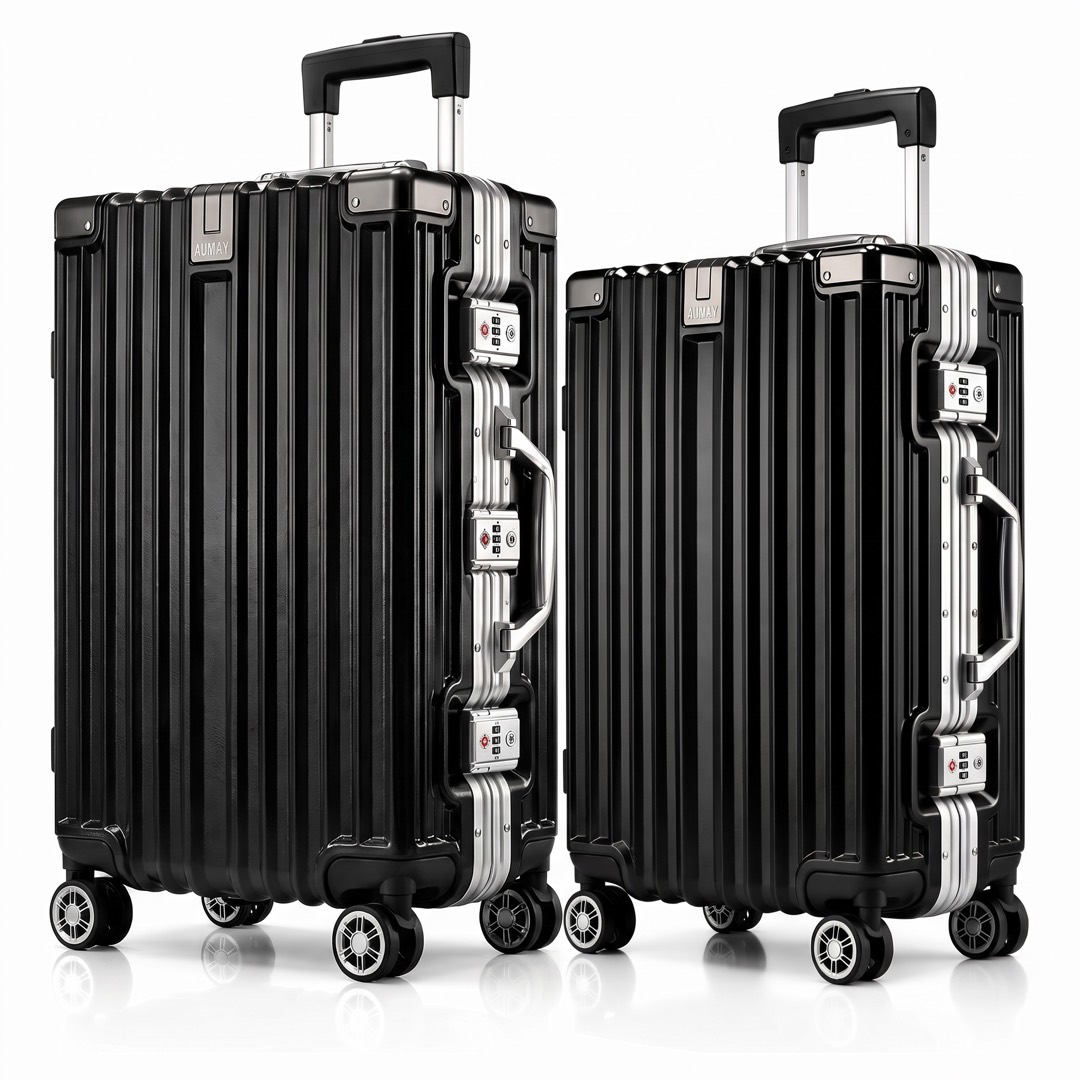 Set 2 Valijas AUMAX Luxor Black 24” y 28” Marco Aluminio TSA