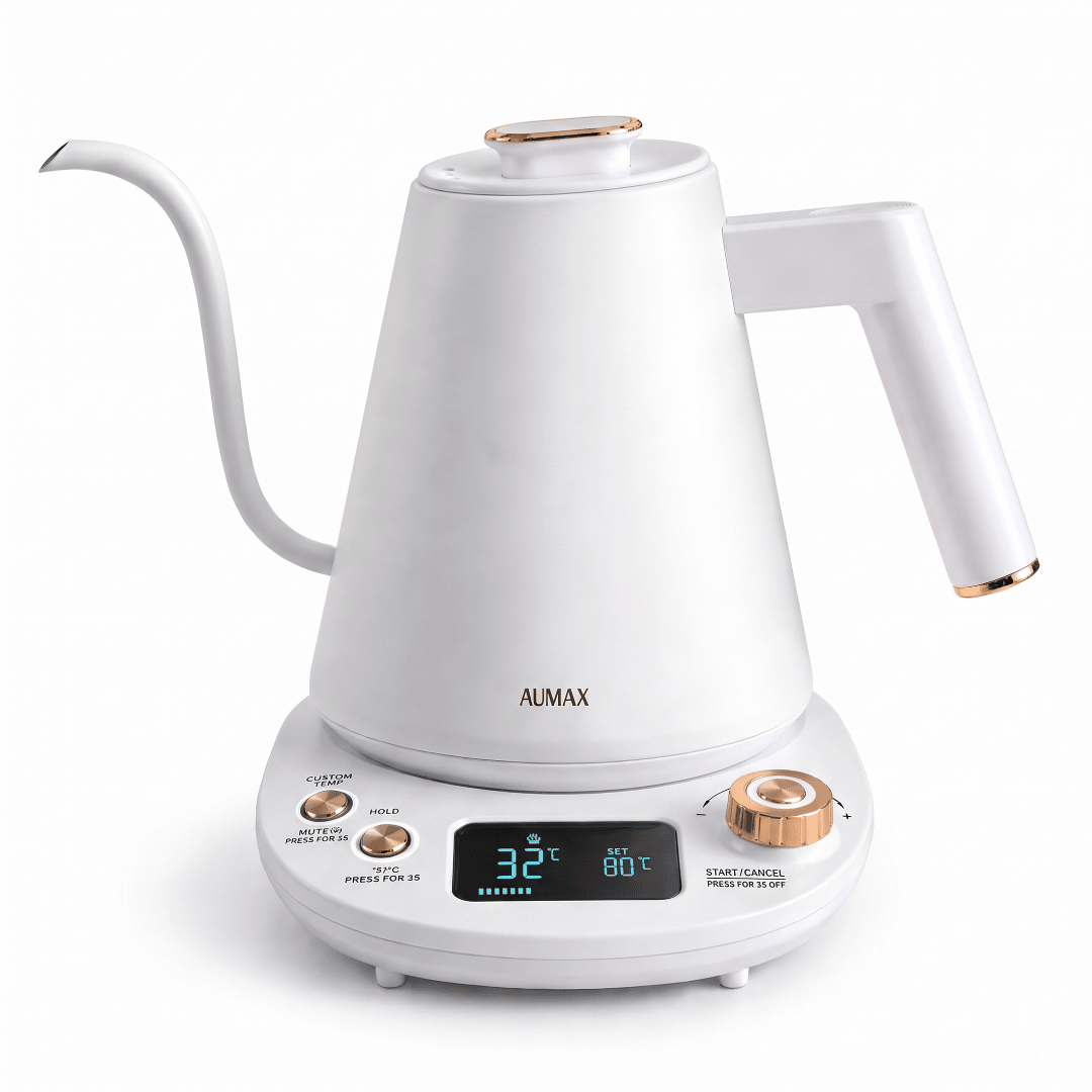 Pava Eléctrica Digital Aumax Alba Acero Blanca & Gold 1 Litro