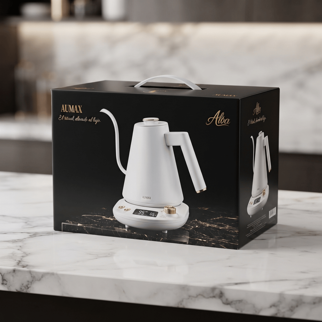 Pava Eléctrica Digital Aumax Alba Acero Blanca & Gold 1 Litro