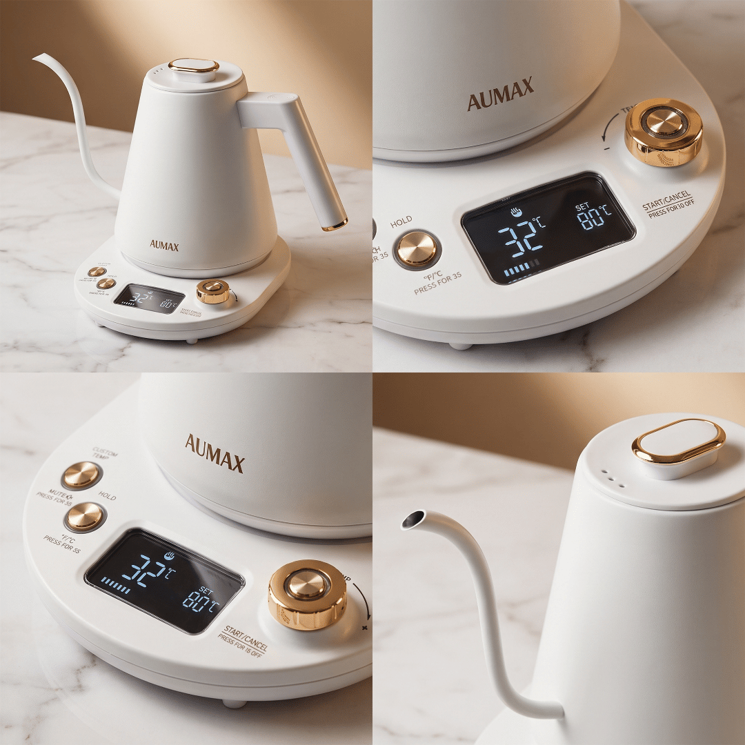 Pava Eléctrica Digital Aumax Alba Acero Blanca & Gold 1 Litro