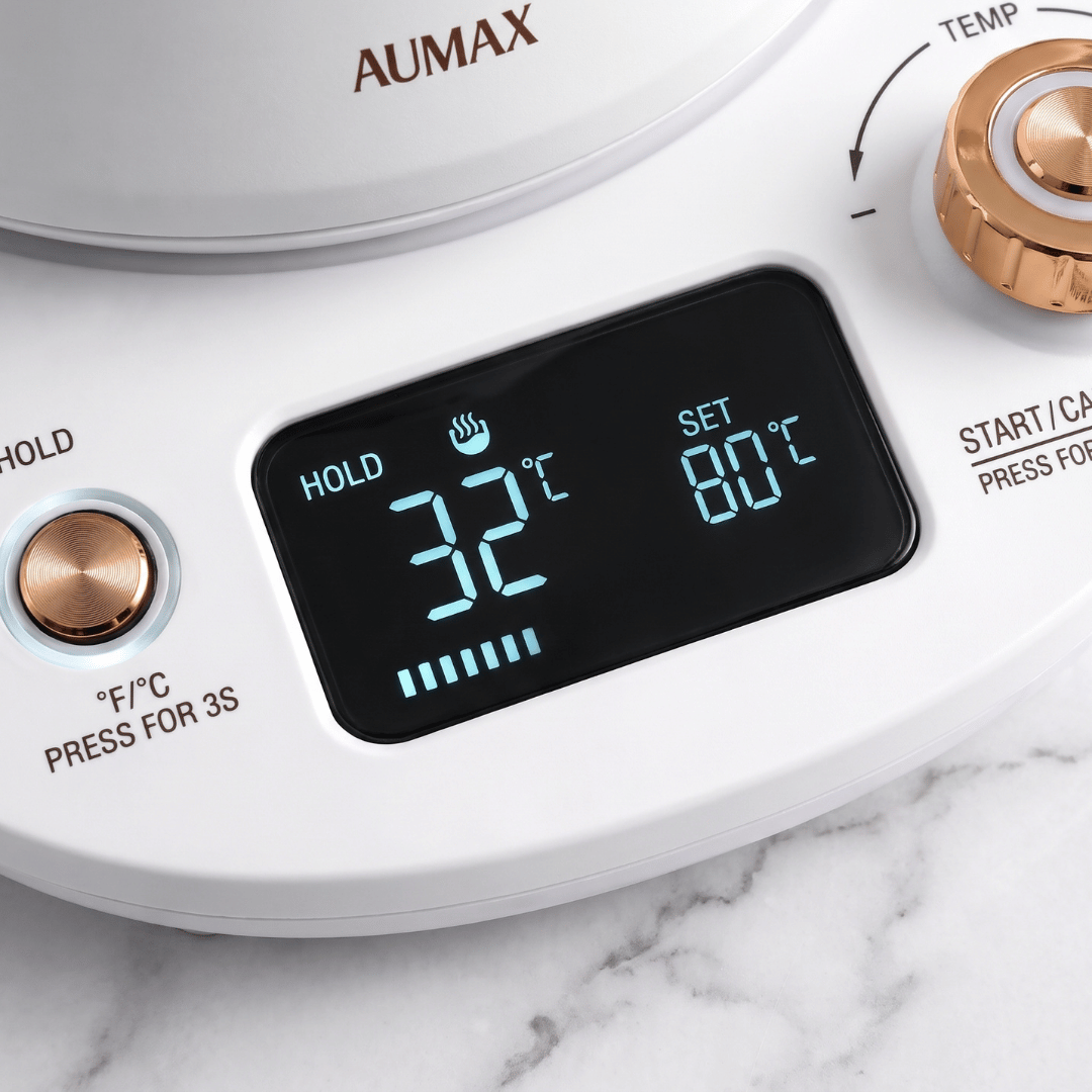 Pava Eléctrica Digital Aumax Alba Acero Blanca & Gold 1 Litro