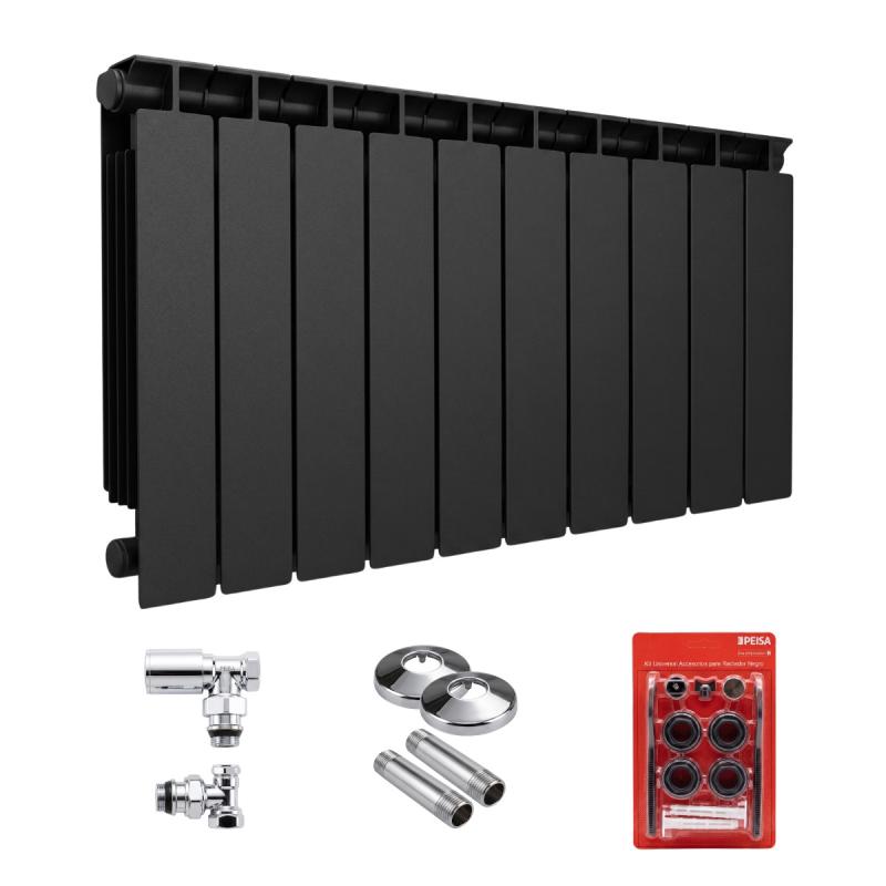 RADIADOR T 500 NEGRO DE 10 ELEMENTOS + BLISTER + KIT DE INSTALACION