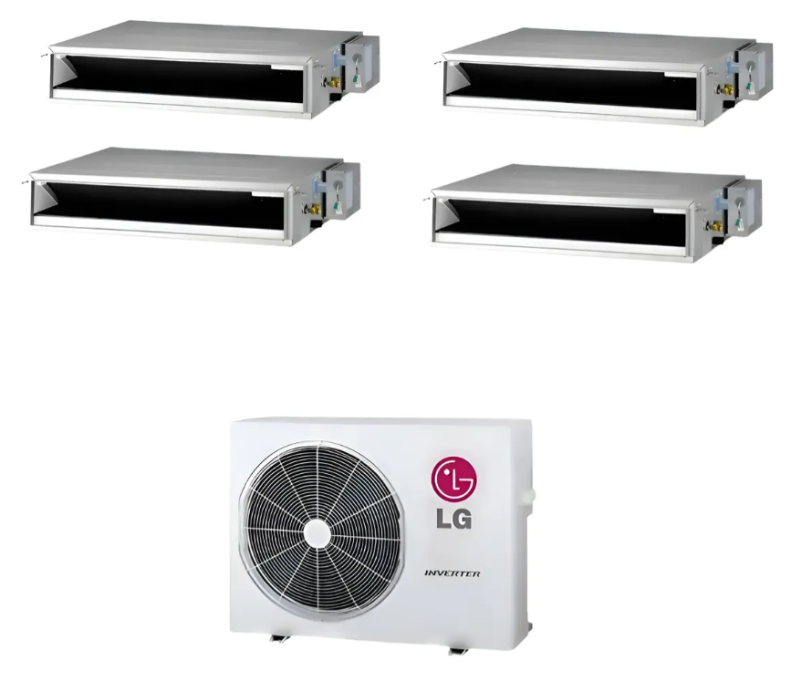 CONJUNTO MULTISPLIT LG BAJA SILUETA 3 X 2300 FG + 1 X 3000 FG + COND. LG MULTI F INVERTER 48 KBTU-12000 FRG + CR ALAMBRICO