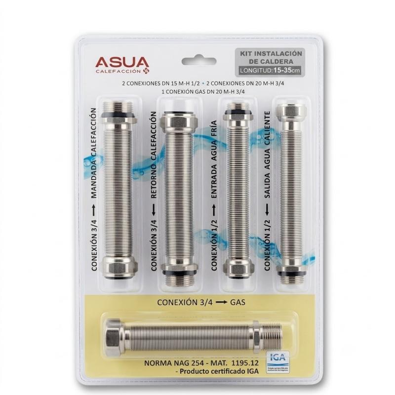 KIT FLEXIBLES EXTENSIBLES GAS -35CM 1/2" Y 3/4"
