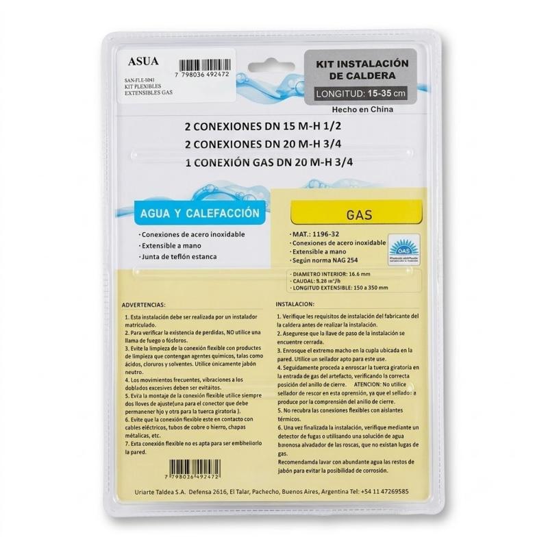 KIT FLEXIBLES EXTENSIBLES GAS -35CM 1/2" Y 3/4"